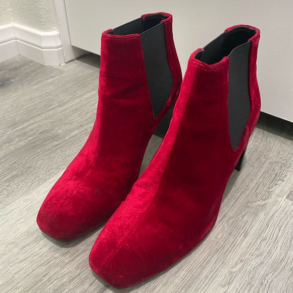 Rag & Bone Red Aslen Velvet Chelsea Boots/Booties size 37 - Picture 7 of 7